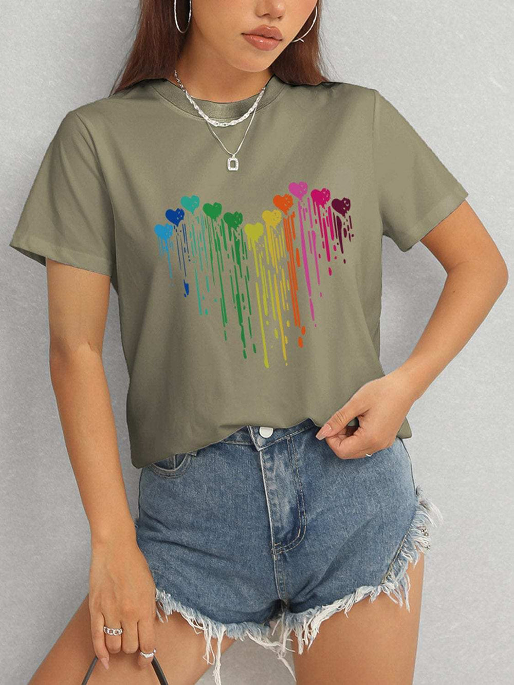 Heart Round Neck Short Sleeve T-Shirt - Trendsi - Flyclothing LLC