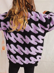 Ribbed Striped Dropped Shoulder Sweater - Trendsi