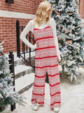 Christmas Color Contrast Wide-Legged Jumpsuit - Trendsi