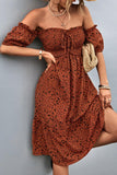 Ditsy Floral Smocked Frill Trim Off-Shoulder Dress - Trendsi
