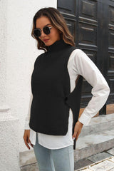 Ribbed Mock Neck Sleeveless Sweater Vest - Trendsi