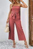 Decorative Button Strapless Smocked Jumpsuit with Pockets - Trendsi - Flyclothing LLC