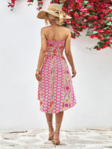 Printed Strapless Tie Belt Dress - Trendsi - Flyclothing LLC