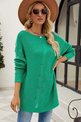 Boat Neck Dropped Shoulder Knit Top - Trendsi - Flyclothing LLC