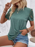 Lace Detail Short Sleeve Round Neck T-Shirt - Trendsi - Flyclothing LLC