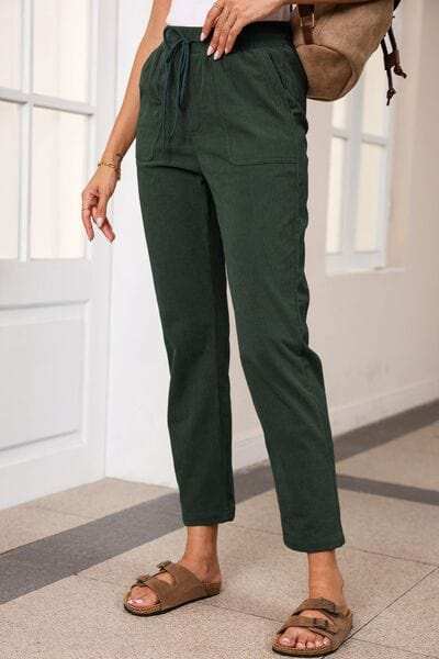 Drawstring Straight Pants with Pockets - Trendsi - Flyclothing LLC