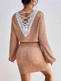 Lace Detail V-Neck Mini Dress - Trendsi