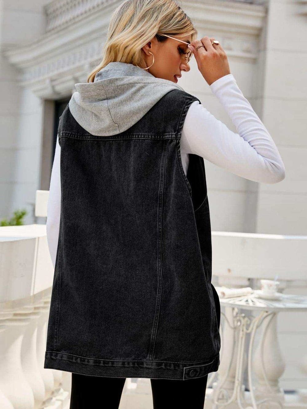 Drawstring Hooded Sleeveless Denim Top with Pockets - Trendsi - Flyclothing LLC