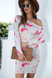 Printed Boat Neck Long Sleeve Dress - Trendsi - Flyclothing LLC
