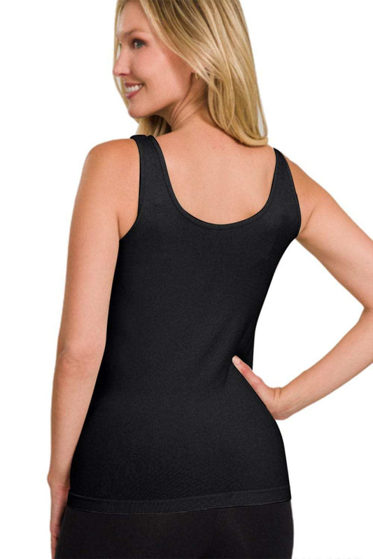 Zenana FRONT & BACK 2-WAY V-NECK / U-NECK SEAMLESS TANK - Trendsi - Flyclothing LLC