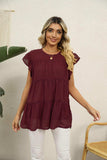 Swiss Dot Round Neck Tiered Blouse - Trendsi - Flyclothing LLC