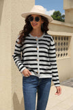Striped Round Neck Button-Down Dropped Shoulder Cardigan - Trendsi - Flyclothing LLC