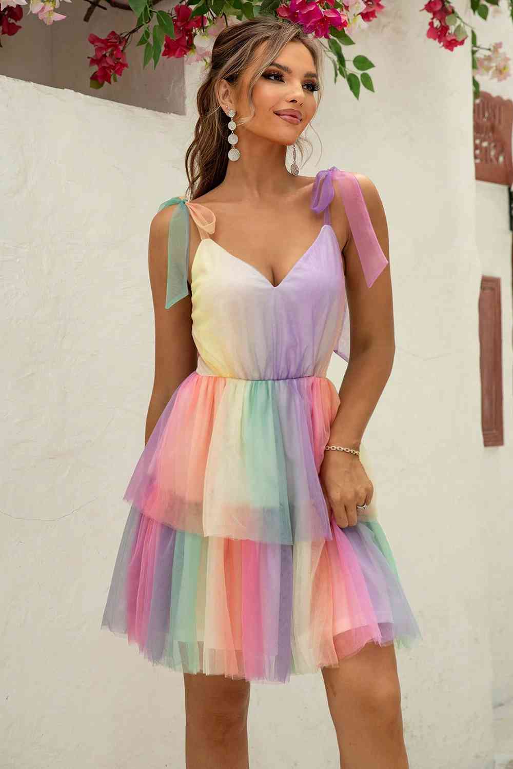 Gradient Tie-Shoulder Layered Dress - Trendsi - Flyclothing LLC