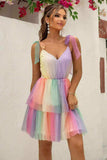 Gradient Tie-Shoulder Layered Dress - Trendsi - Flyclothing LLC