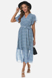 Surplice Neck Flutter Sleeve Tied Dress - Trendsi - Flyclothing LLC