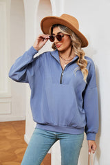 Half-Zip Dropped Shoulder Sweatshirt - Trendsi