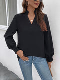Smocked Notched Long Sleeve Blouse - Trendsi