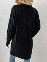 Cable-Knit Button Down Cardigan with Pockets - Trendsi - Flyclothing LLC