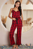 Plaid Lace Trim Spaghetti Strap Jumpsuit - Trendsi