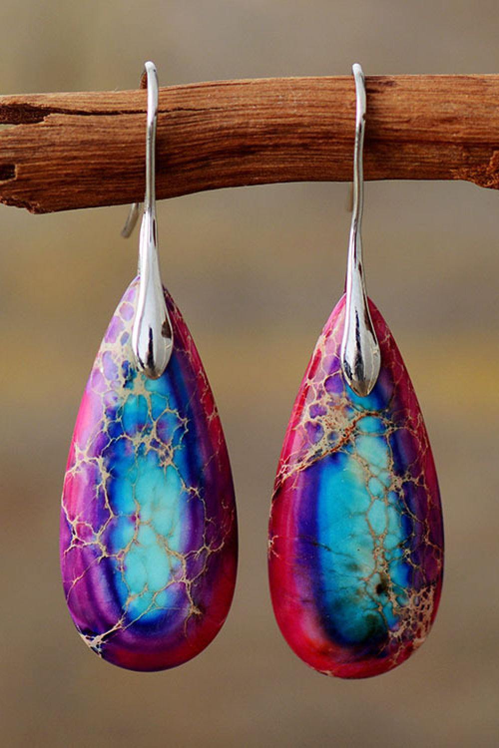 Handmade Teardrop Shape Natural Stone Dangle Earrings - Trendsi