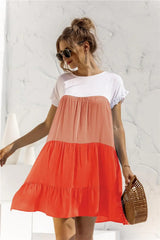 Color Block Round Neck Ruffle Hem Dress - Trendsi - Flyclothing LLC