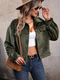 Collared Neck Button Front Jacket with Pockets - Trendsi