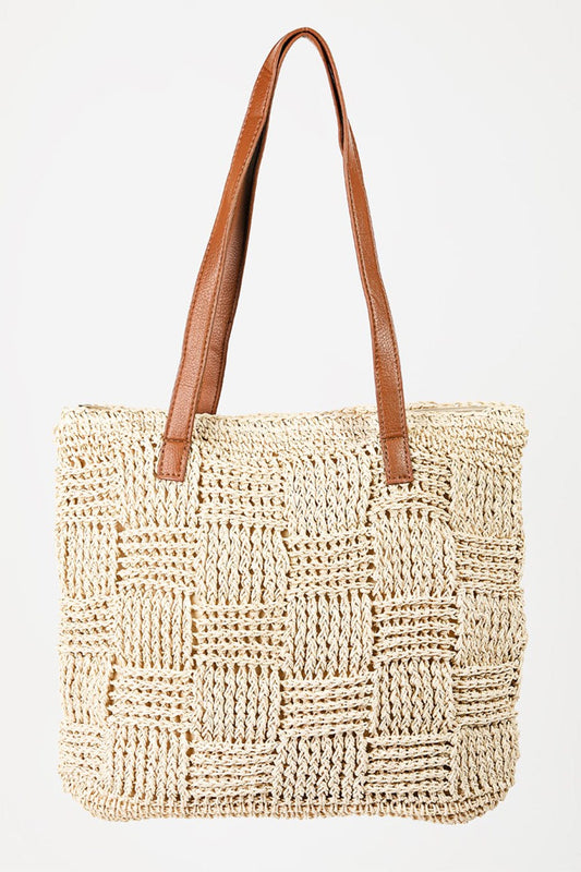Fame Braided Faux Leather Strap Tote Bag - Trendsi