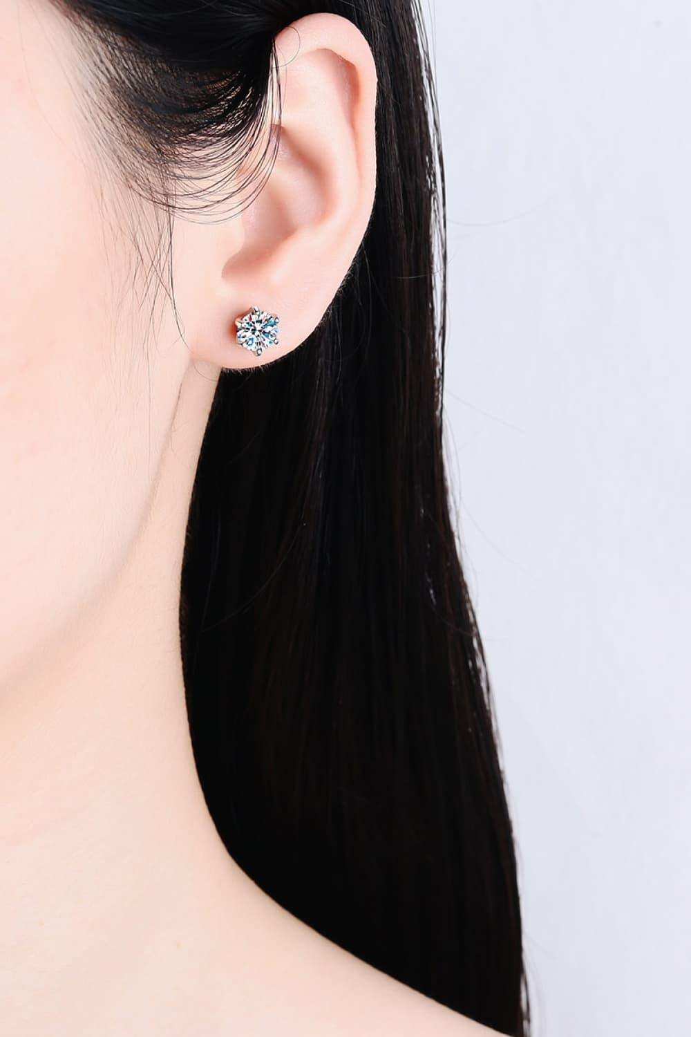 1 Carat Moissanite Rhodium-Plated Stud Earrings - Trendsi - Flyclothing LLC