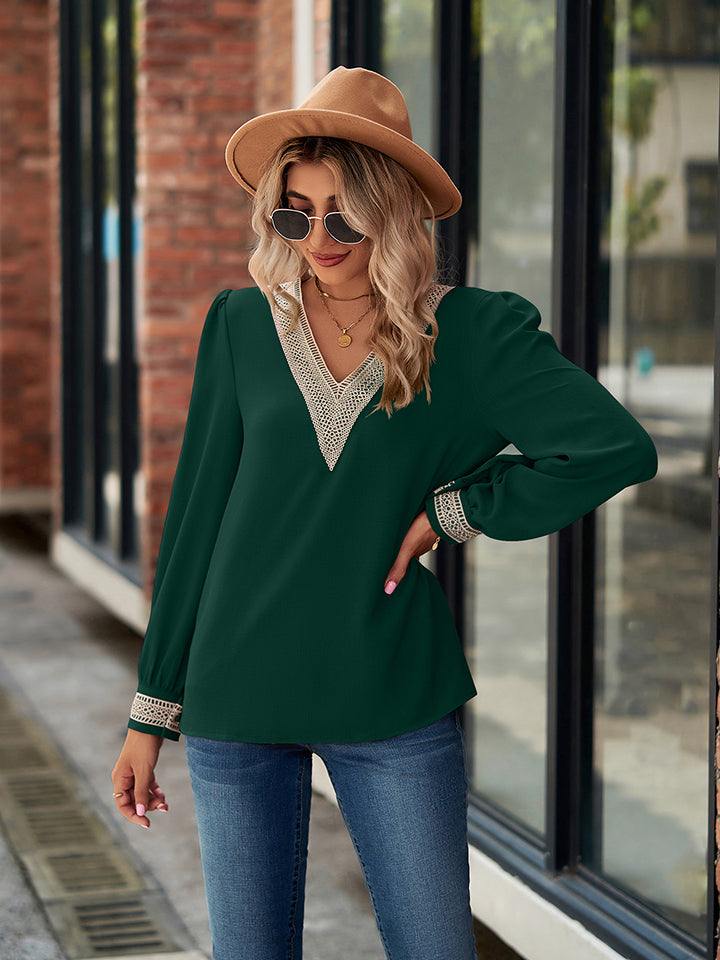 V-Neck Long Sleeve Blouse