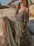 V-Neck Tie Shoulder Crochet Maxi Dress - Trendsi - Flyclothing LLC