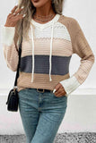 Color Block Drawstring Hooded Sweater - Trendsi