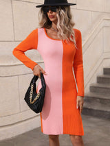 Contrast Slit Sweater Dress - Trendsi - Flyclothing LLC