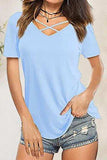 Crisscross Short Sleeve T-Shirt - Trendsi - Flyclothing LLC