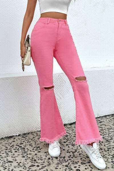 Distressed Raw Hem Bootcut Jeans - Trendsi - Flyclothing LLC