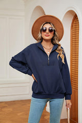 Half-Zip Dropped Shoulder Sweatshirt - Trendsi