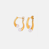 Synthetic Pearl Asymmetrical Titanium Steel Earrings - Trendsi - Flyclothing LLC