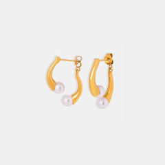 Synthetic Pearl Asymmetrical Titanium Steel Earrings - Flyclothing LLC