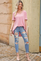 V-Neck Dropped Shoulder Tunic Top - Trendsi - Flyclothing LLC