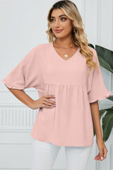 Peplum V-Neck Half Sleeve T-Shirt - Trendsi