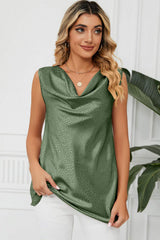 Ruched Cowl Neck Tank - Trendsi - Flyclothing LLC