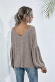 V-Neck Long Sleeve Dropped Shoulder Knit Top - Trendsi - Flyclothing LLC