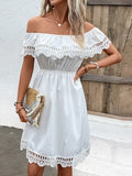 Ruched Lace Detail Off-Shoulder Dress - Trendsi