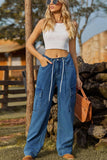Loose Fit Drawstring Jeans with Pocket - Trendsi