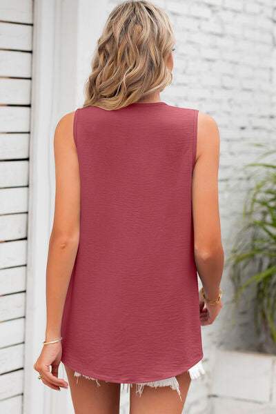Texture V-Neck Sleeveless Top - Trendsi - Flyclothing LLC