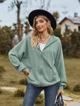Zip Up Drawstring Long Sleeve Hooded Jacket - Trendsi - Flyclothing LLC