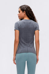 Round Neck Short Sleeve Active T-Shirt - Trendsi - Flyclothing LLC