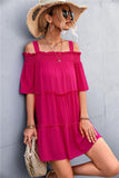 Cold-Shoulder Frill Trim Tiered Dress - Trendsi