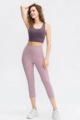 Wide Waistband Cropped Active Leggings with Pockets - Trendsi - Flyclothing LLC