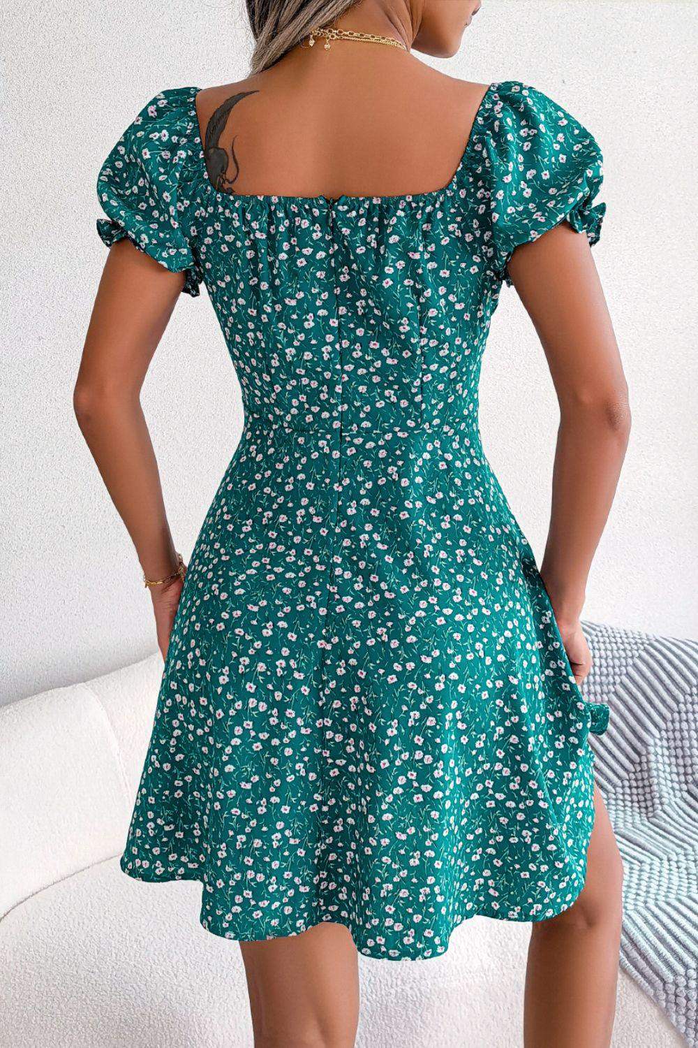 Ditsy Floral Drawstring A-Line Dress - Trendsi - Flyclothing LLC