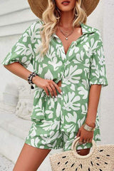 Printed Button Up Shirt and Shorts Set - Trendsi - Flyclothing LLC